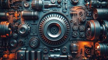 AI generated Details The gear is made of metal. Mechanical gears made of steel photo