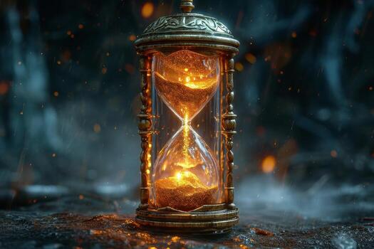 AI generated Stylish hourglass. Sand running in an hourglass, measuring the countdown time on a dark background photo