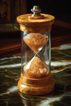 AI generated Stylish hourglass. Sand running in an hourglass, measuring the countdown time on a dark background photo