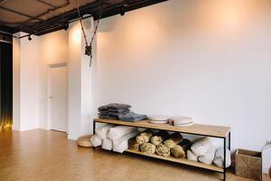 The interior of the Fitness room. Gym for Yoga classes photo