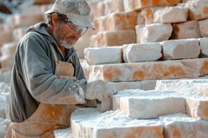 AI generated The worker is in a quarry for stone extraction photo