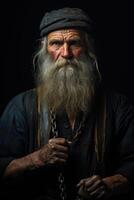 AI generated Portrait of an elderly male professional blacksmith on a black background photo