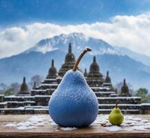 AI generated Blue pears with snow in Bagan, Myanmar Burma photo