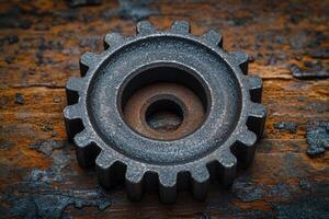 AI generated Details The gear is made of metal. Mechanical gears made of steel photo