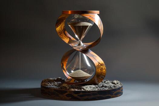 AI generated Stylish hourglass. Sand running in an hourglass, measuring the countdown time on a dark background photo
