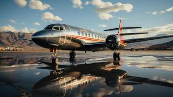 AI generated A large passenger airplane on an airport runway photo