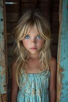 AI generated A close-up portrait of a little girl .She is a pretty, sweet, attractive, curious, creative, cheerful girl photo