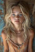 AI generated Close-up portrait of a young girl. She is a beautiful, sweet, attractive, curious, creative, cheerful girl photo