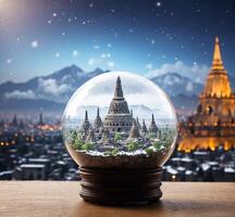 AI generated Snow globe with Borobudur temple, Yogyakarta, Java, Indonesia photo