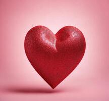 ai generado rojo corazón en un rosado antecedentes. San Valentín día. amor. foto