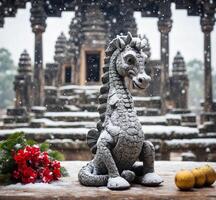 AI generated Hindu temple in Chiang Mai, Thailand during snowfall. photo