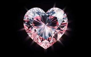 AI generated Big pink diamond glitter heart isolated on black background, Y2K and 90s style. AI Generative photo