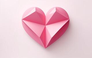 AI generated Pink origami heart isolated on pink background. Minimalistic origami object. Valentines day, engagement or wedding party poster. AI Generative photo