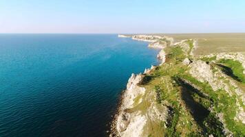 Top view of rocky beach in the sunshine day. Shot. Top view of the rocky beach on a Sunny day video