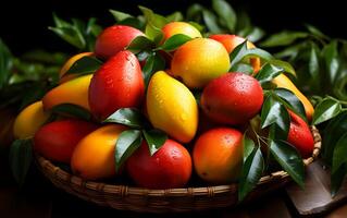 AI generated Delicious colorful sweet mangoes that are worth eating photo
