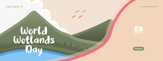 World Wetlands Day. Flat design illustration of earth, green plants and clouds vector