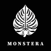 Black and white monstera leaf logo illustration design vector