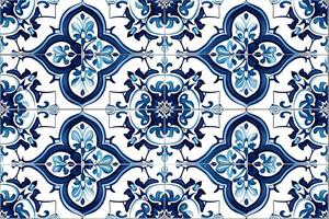 AI generated Portuguese azulejo tiles. Blue and white gorgeous seamless patterns. photo