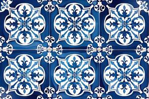 AI generated Portuguese azulejo tiles. Blue and white gorgeous seamless patterns. photo