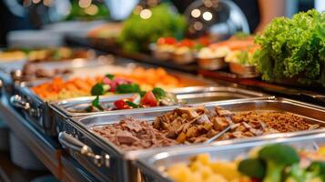 AI generated Catering buffet food indoor in luxury restaurant with meat and vegetables. photo