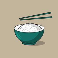 Vector illustration of rice on bowl  with chopsticks