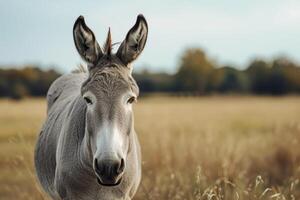 AI generated Grey donkey in field photo