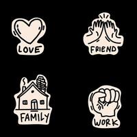 Love, friend, family and work stickers pack vector