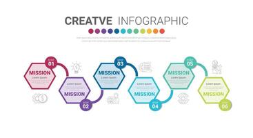 Timeline infographic template with 6 options vector