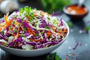AI generated Cabbage salad coleslaw in a bowl photo