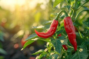 AI generated Red chili pepper agriculture harvesting. photo