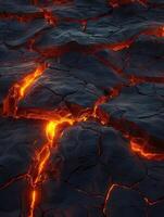 AI generated Scorched rock floor with molten rocks and lava cracks. photo
