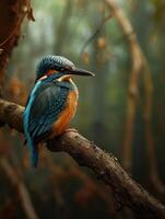 AI generated Kingfisher on the branch. photo
