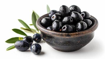 AI generated View of Delicious fresh Fruit Olive, Elderberry on a white background photo