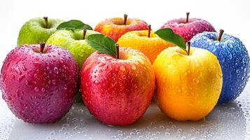 AI generated View of Beautiful delicious fresh Fruit and colorful apples on a white background photo