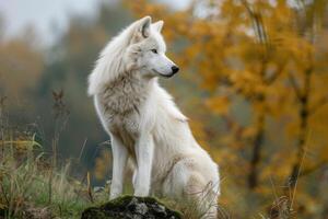 AI generated Arctic wolf in the forest photo