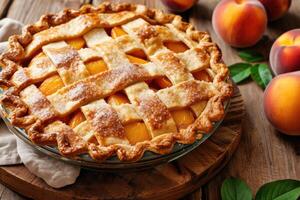 AI generated Traditional homemade peach pie photo