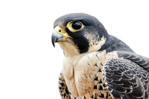 ai generado halcón peregrino halcón pájaro en blanco antecedentes foto