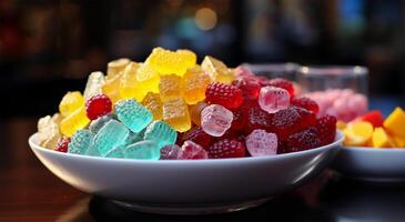 AI generated Tari with sugar in a bowl is sweet dish of different colors which is very tasty photo
