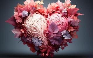 AI generated A view of love with a pastel background and heart shape with flowers photo