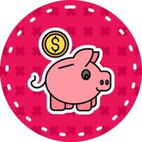 cerdito banco línea lleno pegatina icono vector