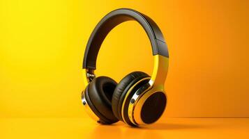 AI generated Minimalistic closeup view of a headphone isolated on a yellow background. photo