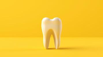 AI generated Whitening single tooth, isolated on yellow background. Concept of dental health, teeth treatment doctor, health product advertisement. photo