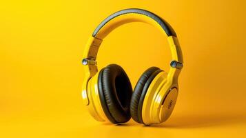 AI generated Minimalistic closeup view of a headphone isolated on a yellow background. photo