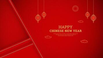 Happy Chinese New Year Red Background Design With Chinese Border and Lanterns vector