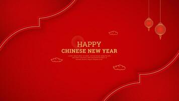 Chinese Happy New Year Red Background Design With Chinese Lanterns and Chinese Pattern vector