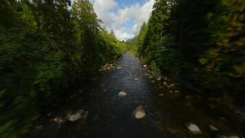 vlucht over- een berg rivier. schot Aan fpv drone. Brits Colombia, Canada. video