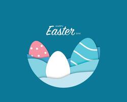 Happy Easter Day With Eggs And Wave Papercut Style vector