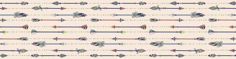 Vector abstract hand drawn seamless pattern with arrows in tender colors. Boho style ornament with simple arrows with feathers