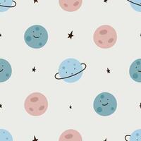 Seamless pattern with cartoon cute planets. Vector illustration in flat style. Creative kids texture for fabric, wrapping, textile, wallpaper, apparel.