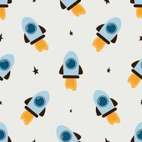 Seamless childish cosmic pattern with rockets. Flat vector illustration of cosmos background. Creative kids texture for fabric, wrapping, textile, wallpaper, apparel.
